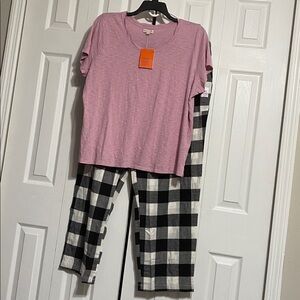 NEW Knox rose pink top & BCI flannel cotton pant lounge casual sleep set 1X & 2X